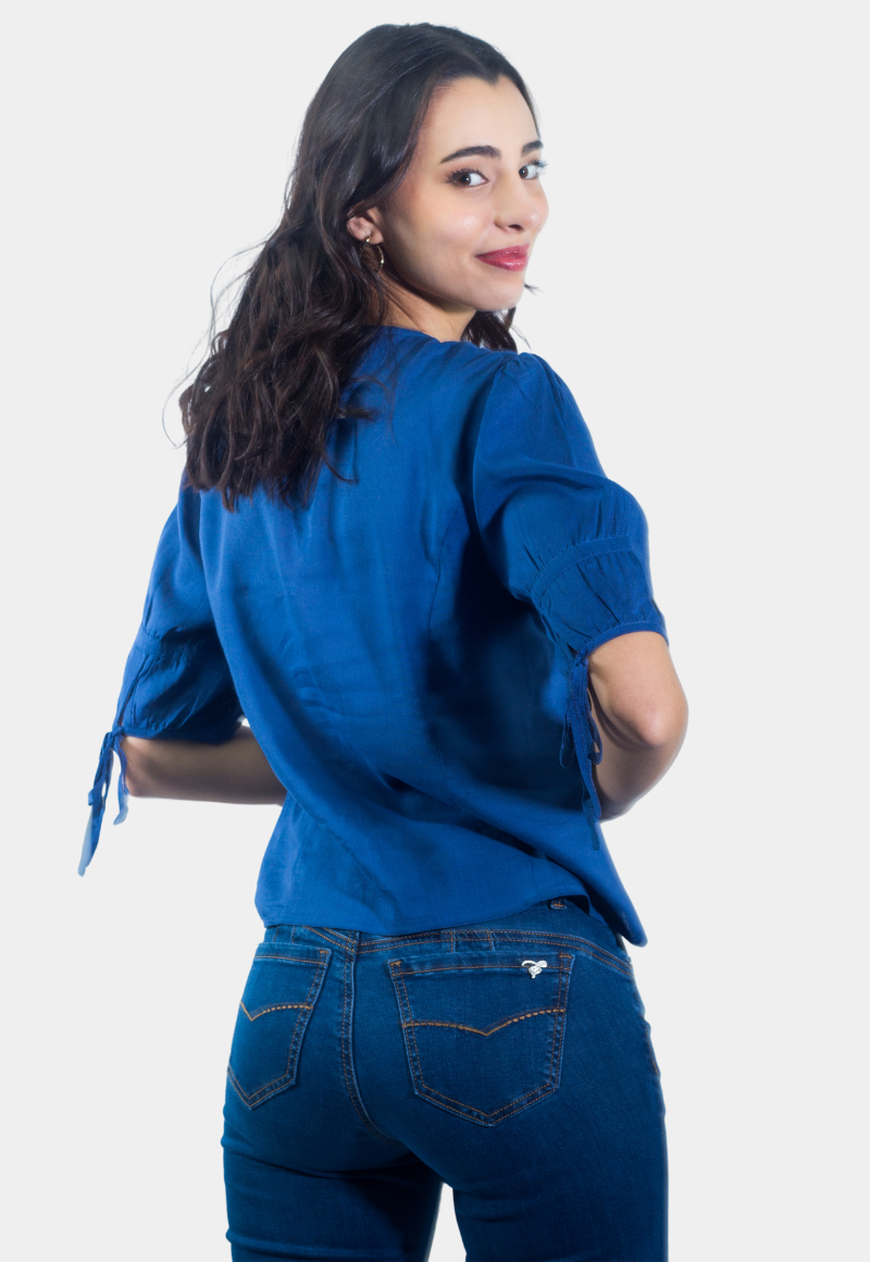 BLUSA ABOTONADA MANGA 3/4 AZUL TENTATION - 3