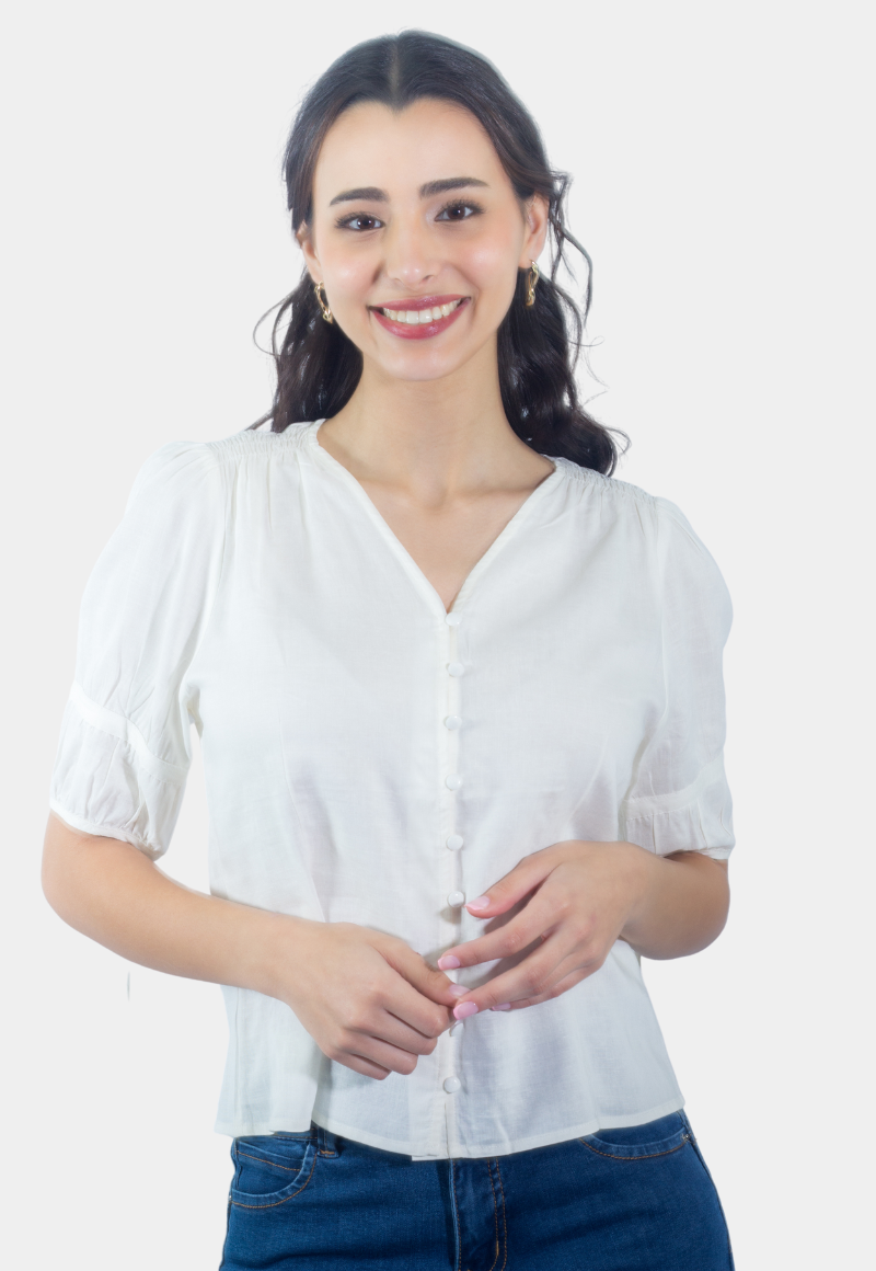 BLUSA ABOTONADA MANGA 3/4 BLANCO TENTATION - 1