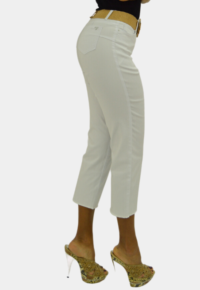 PANTALÓN CAPRI ALGODÓN CROP MUJER TENTATION BLANCO GABARDINA TIRO ALTO PUSH UP - 2