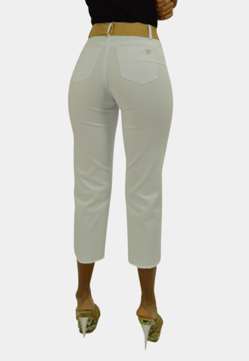 PANTALÓN CAPRI ALGODÓN CROP MUJER TENTATION BLANCO GABARDINA TIRO ALTO PUSH UP - 3