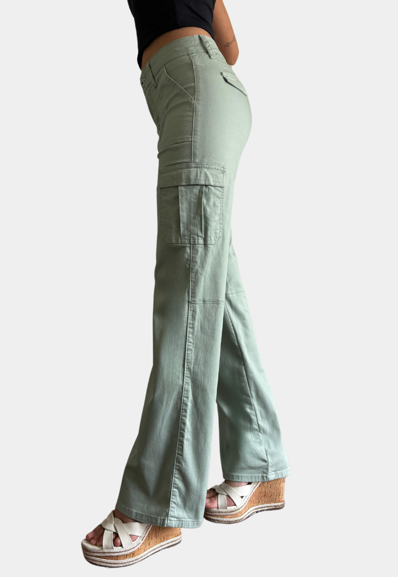 PANTALON CARGO ALGODÓN MOM MUJER TENTATION VERDE TIRO ALTO PUSH UP - 2