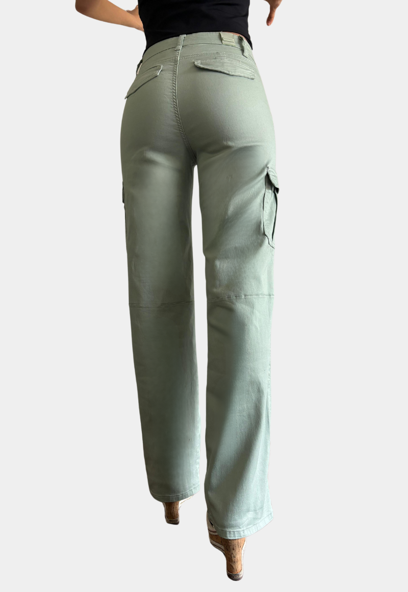 PANTALON CARGO ALGODÓN MOM MUJER TENTATION VERDE TIRO ALTO PUSH UP - 3