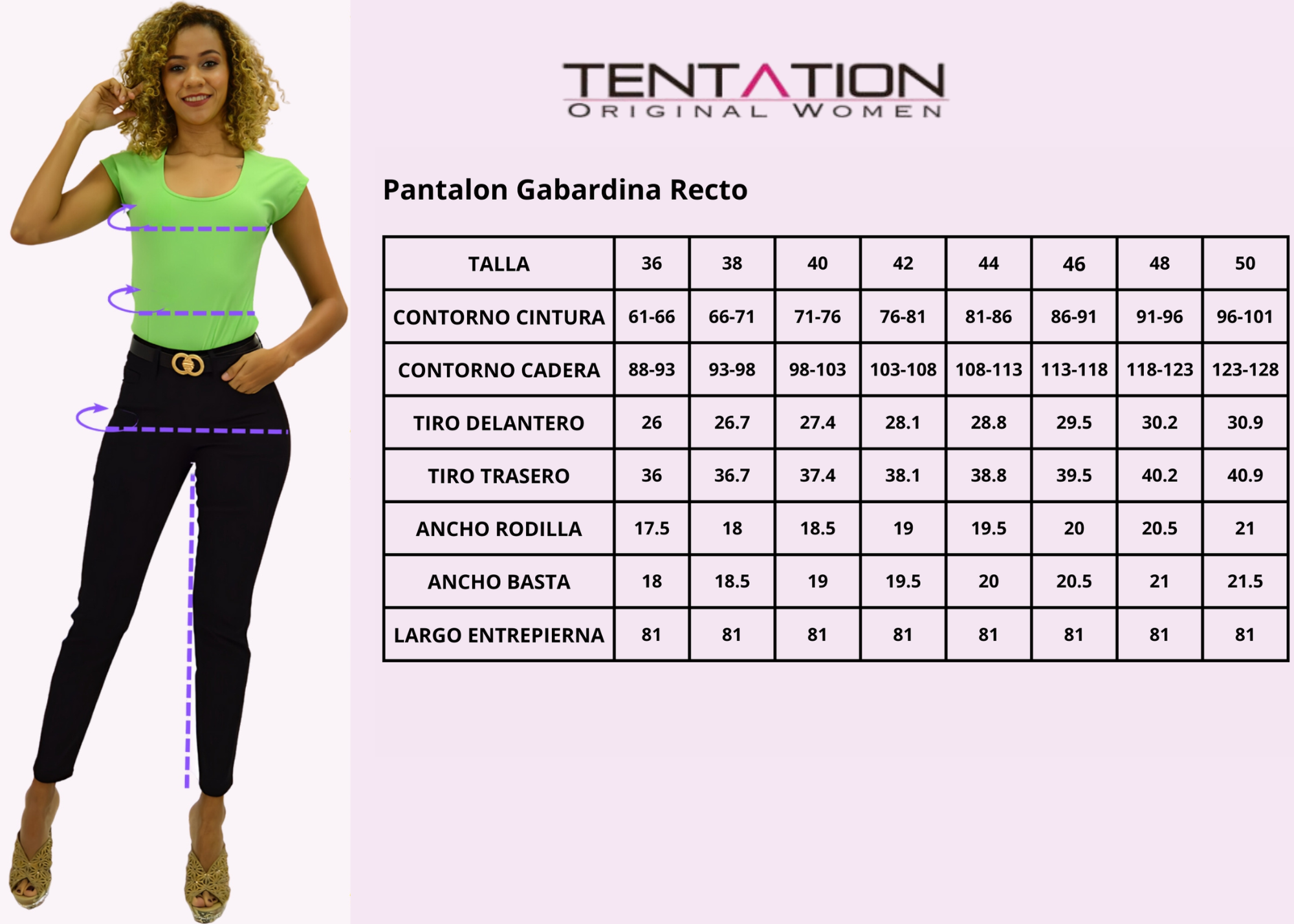 PANTALON RECTO ALGODÓN STRAIGHT FIT MUJER TENTATION VERDE TIRO ALTO PUSH UP - 4