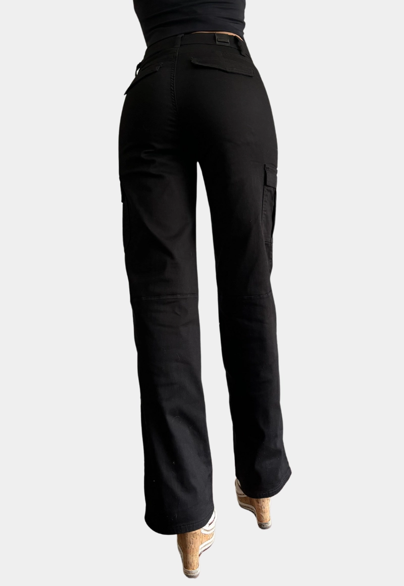 PANTALON CARGO ALGODÓN MOM MUJER TENTATION BLACK TIRO ALTO PUSH UP - 3