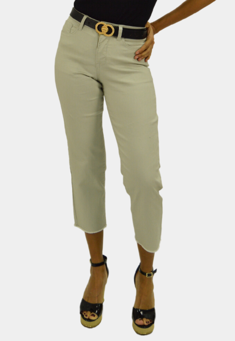 PANTALÓN CAPRI ALGODÓN CROP MUJER TENTATION BEIGE GABARDINA TIRO ALTO PUSH UP - 1