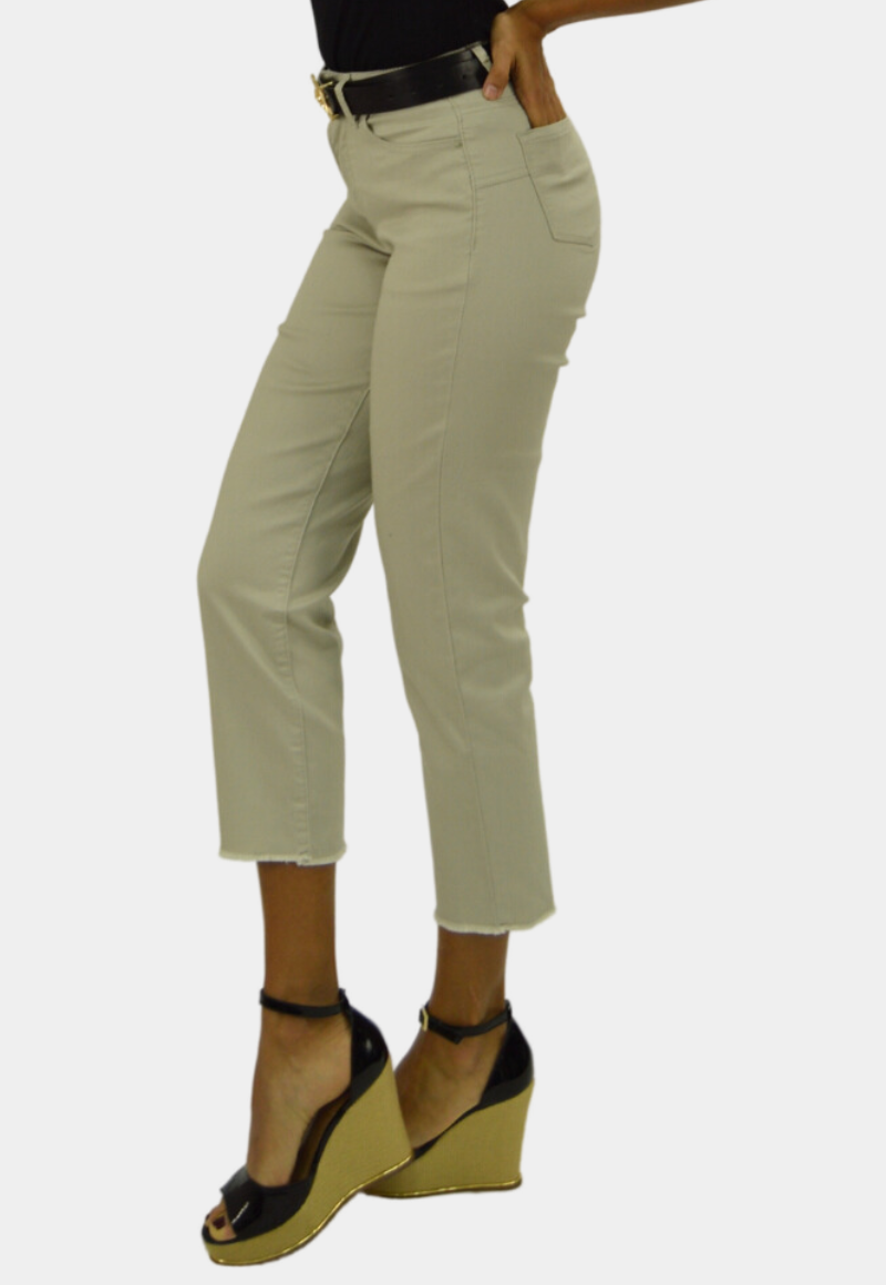 PANTALÓN CAPRI ALGODÓN CROP MUJER TENTATION BEIGE GABARDINA TIRO ALTO PUSH UP - 2