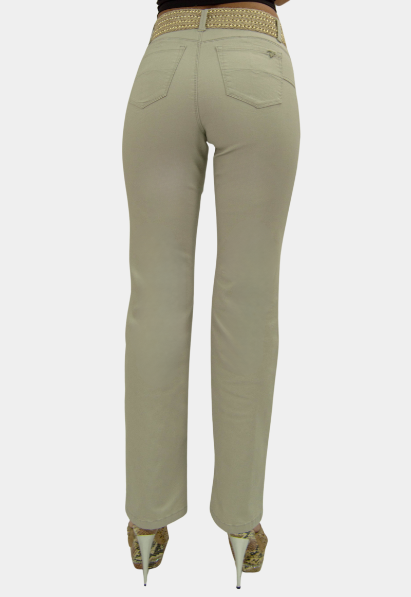 PANTALON RECTO ALGODÓN STRAIGHT FIT MUJER TENTATION BEIGE TIRO ALTO PUSH UP - 3
