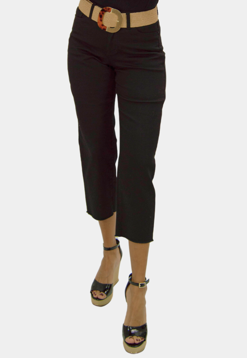 PANTALÓN CAPRI ALGODÓN CROP MUJER TENTATION BLACK GABARDINA TIRO ALTO PUSH UP - 1