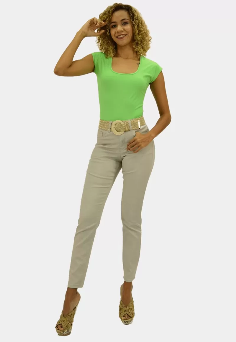 PANTALON ALGODÓN SKINNY MUJER TENTATION BEIGE TIRO ALTO PUSH UP - 1