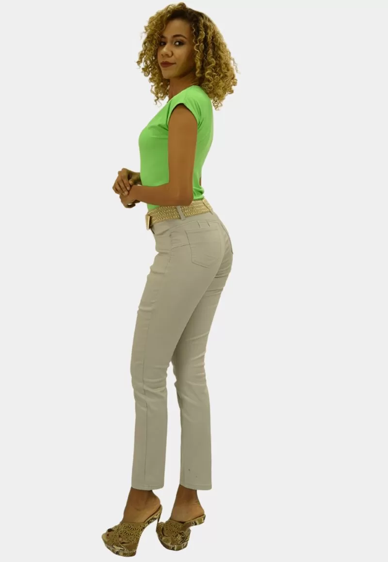PANTALON ALGODÓN SKINNY MUJER TENTATION BEIGE TIRO ALTO PUSH UP - 2