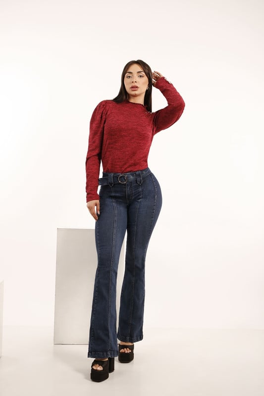 JEAN LARGO FLARE MUJER TENTATION AZUL CORTES PIERNA - 1