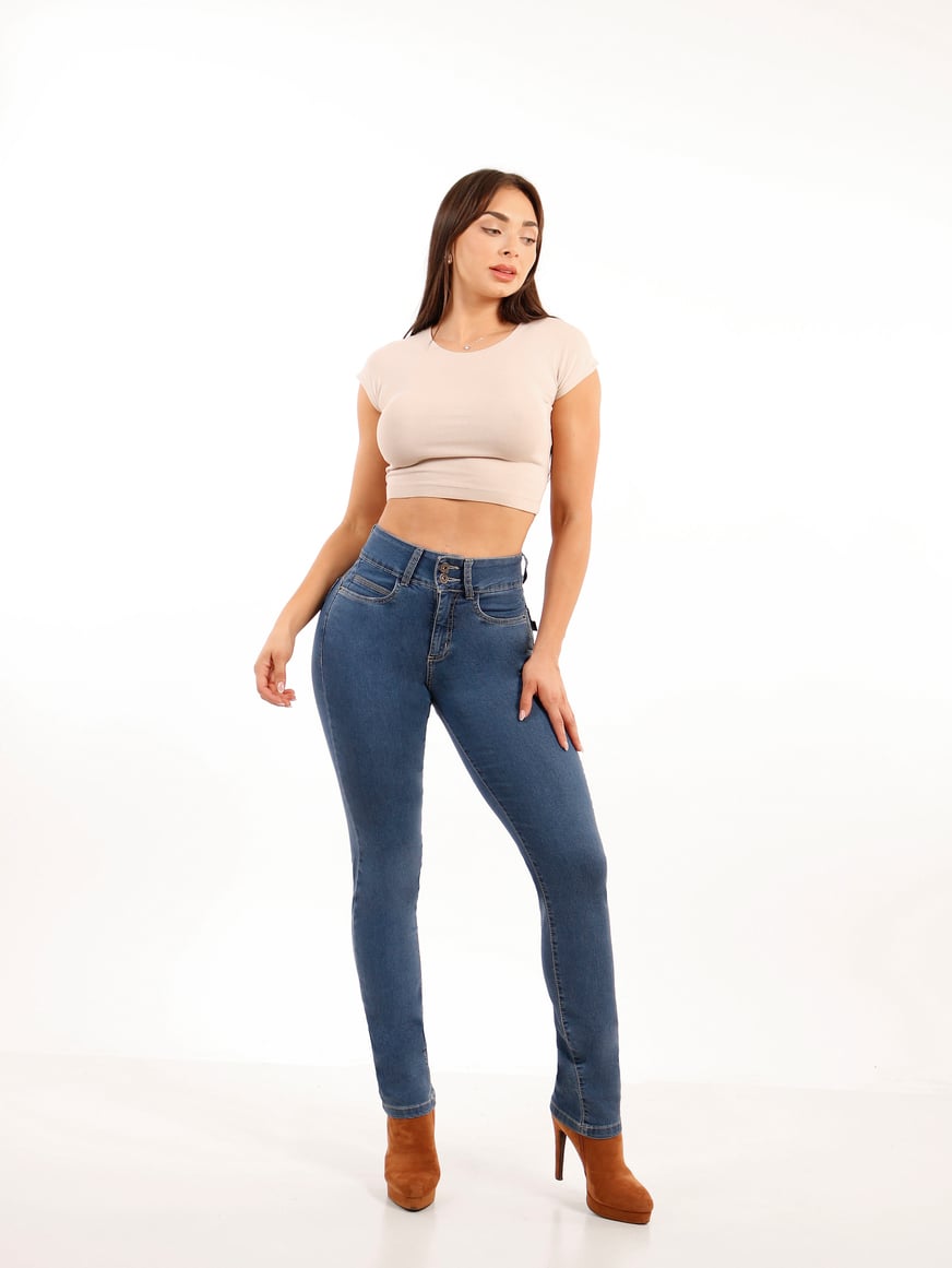 JEAN LARGO MUJER TENTATION AZUL SEMI RECTO T.A. PUSH UP - 1