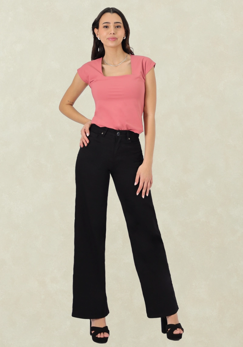 PANTALON GABARDINA WIDE LEG TAPETA T.A. BLACK - 1