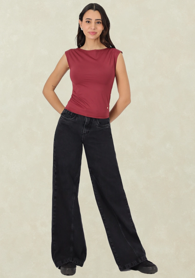 WIDE LEG BLACK CORTE PIERNA - 1