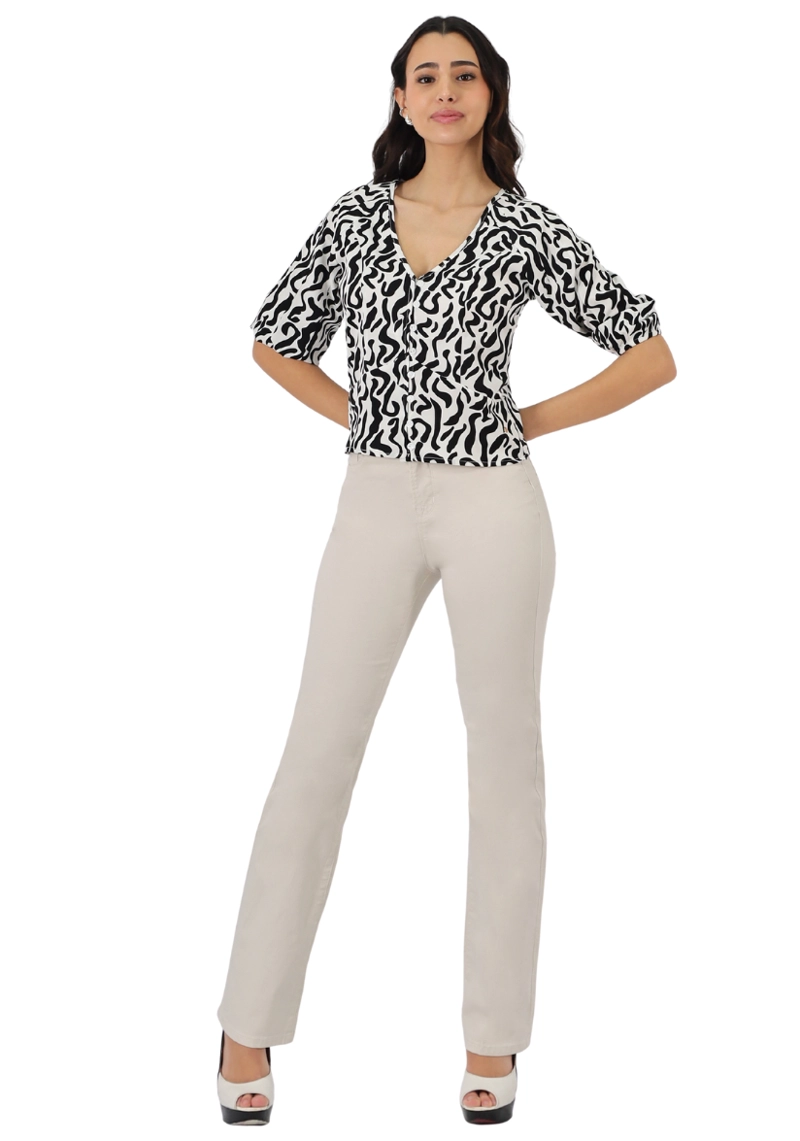 PANTALON GABARDINA RECTO  TIRO ALTO CRUDO - 1