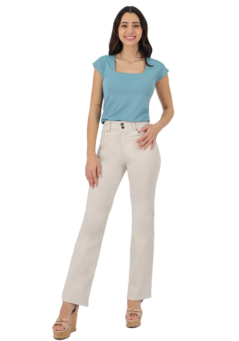 PANTALON GABARDINA RECTO T.A. DOBLE BOTON CRUDO - 1