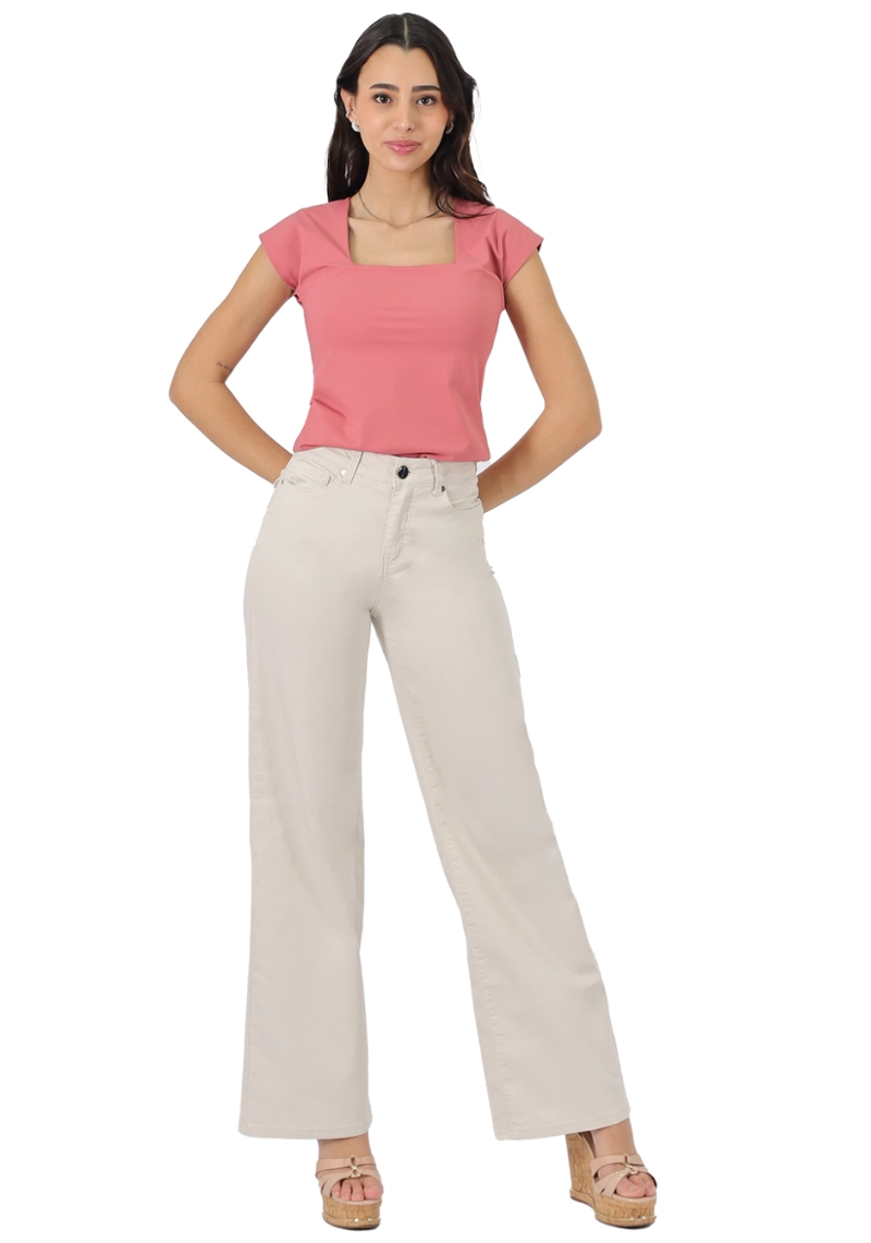 PANTALON GABARDINA WIDE LEG TAPETA T.A. CRUDO - 1