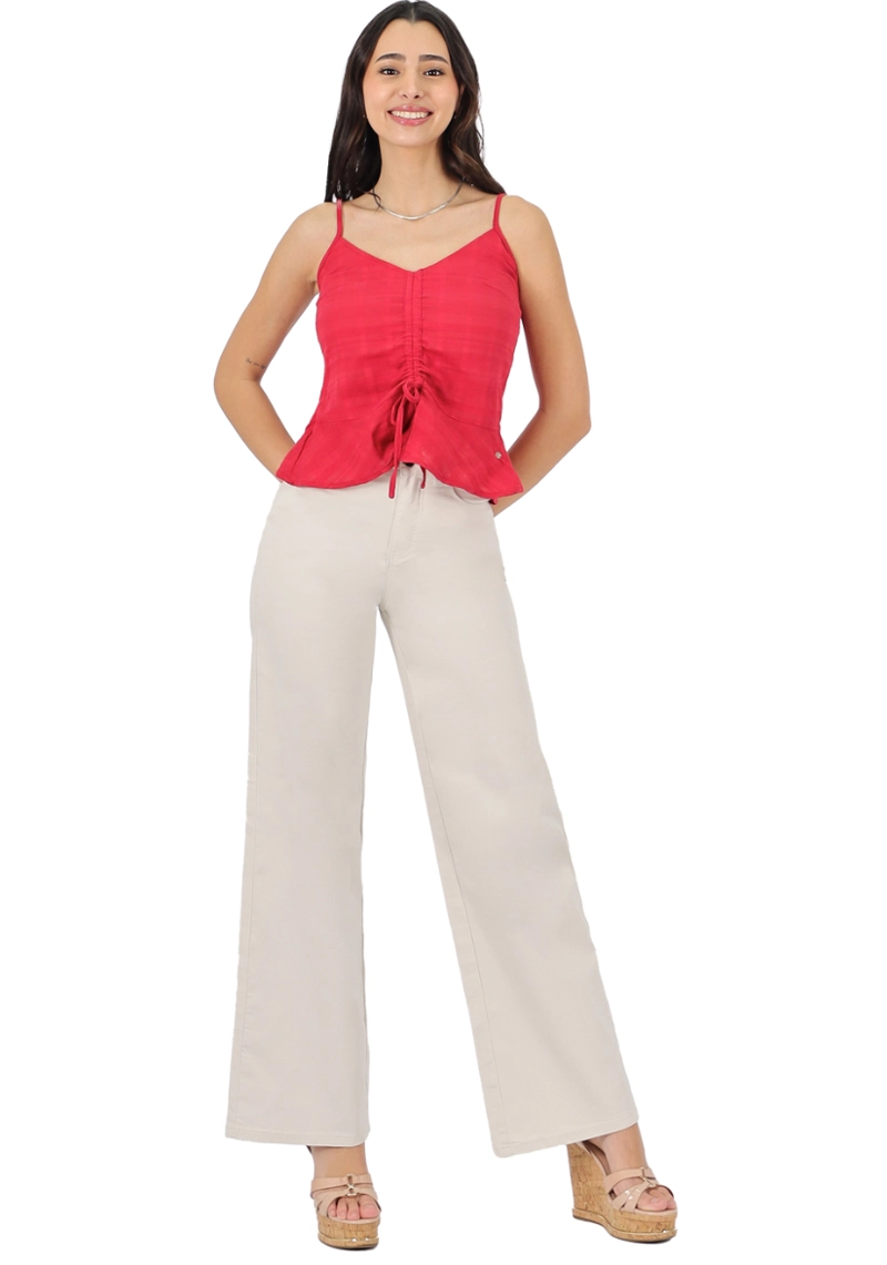 WIDE LEG GABARDINA TIRO ALTO CRUDO - 1