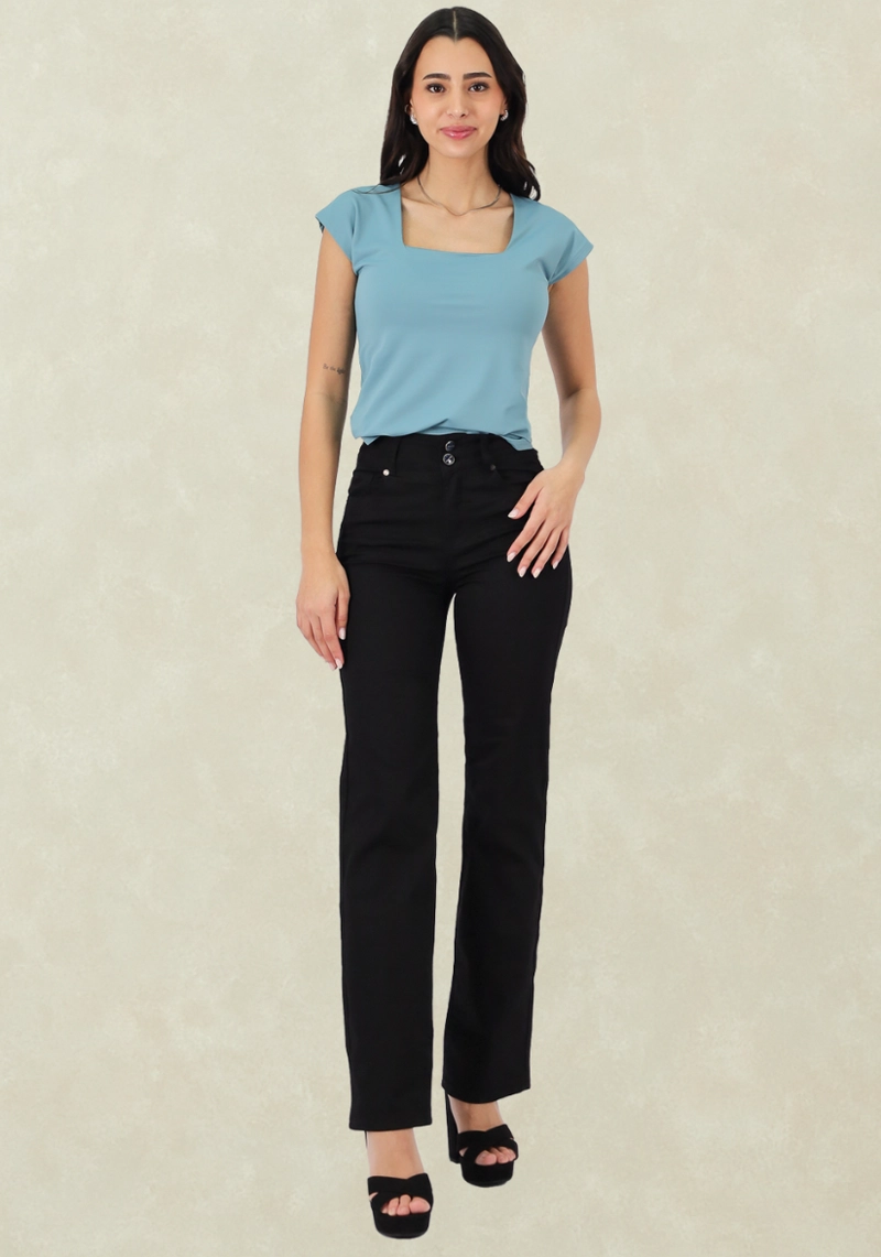 PANTALON GABARDINA RECTO T.A. DOBLE BOTON BLACK - 1