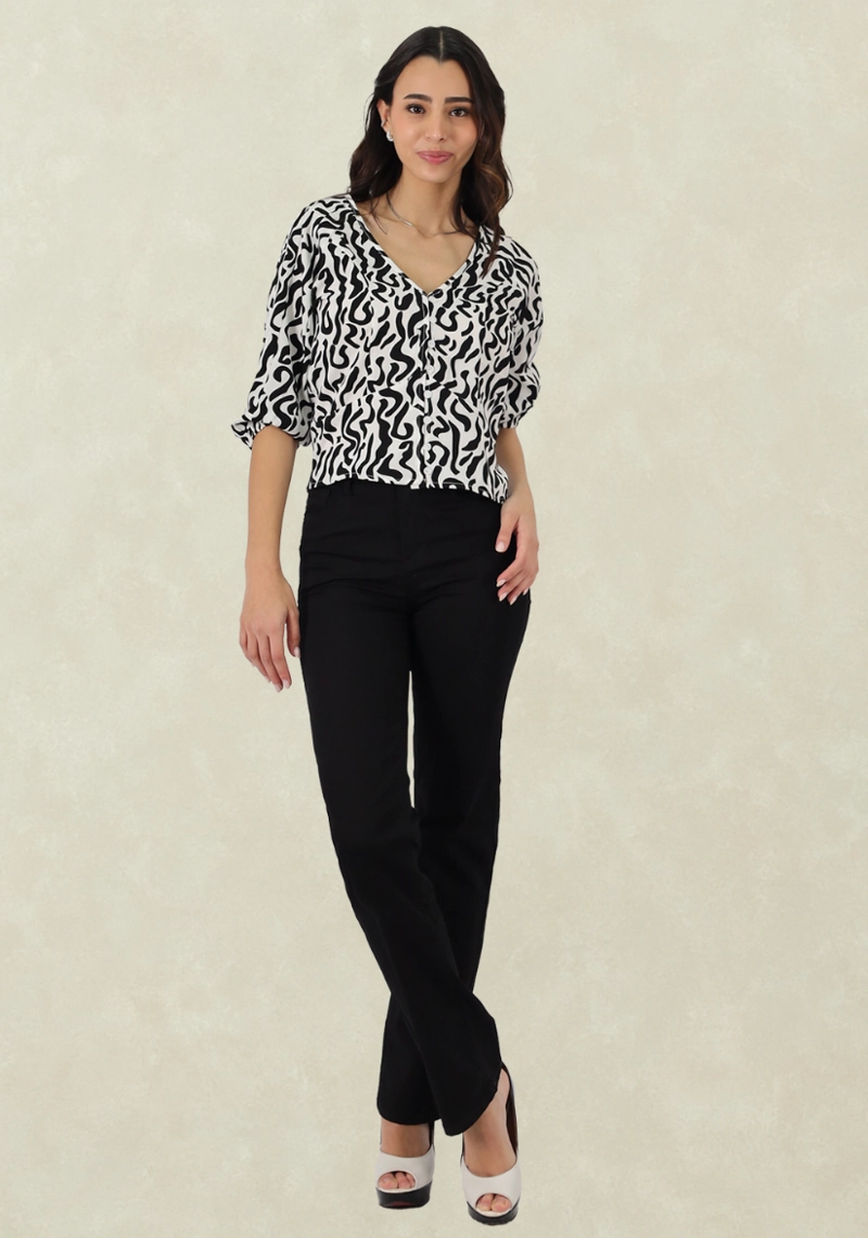 PANTALON GABARDINA RECTO  TIRO ALTO BLACK - 1