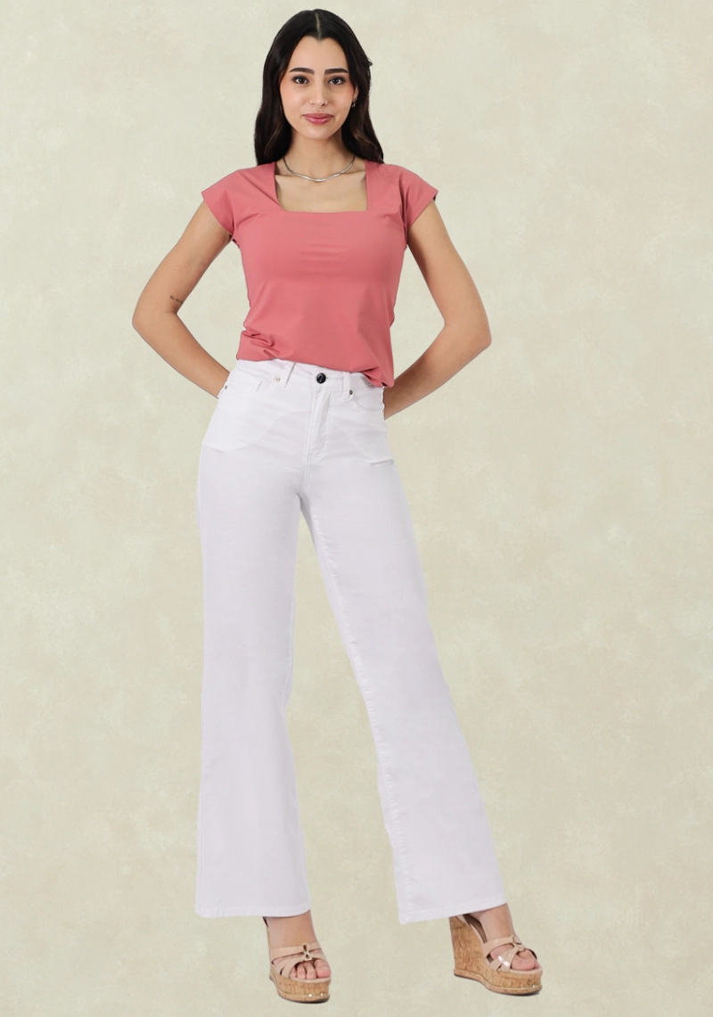 PANTALON GABARDINA WIDE LEG TAPETA T.A. BLANCO - 1