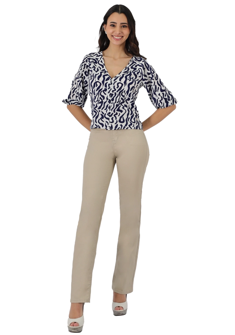 PANTALON GABARDINA RECTO  TIRO ALTO ARENA - 1