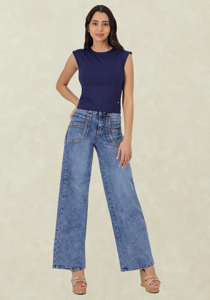 WIDE LEG TIRO ALTO PUSH UP AZUL - 1