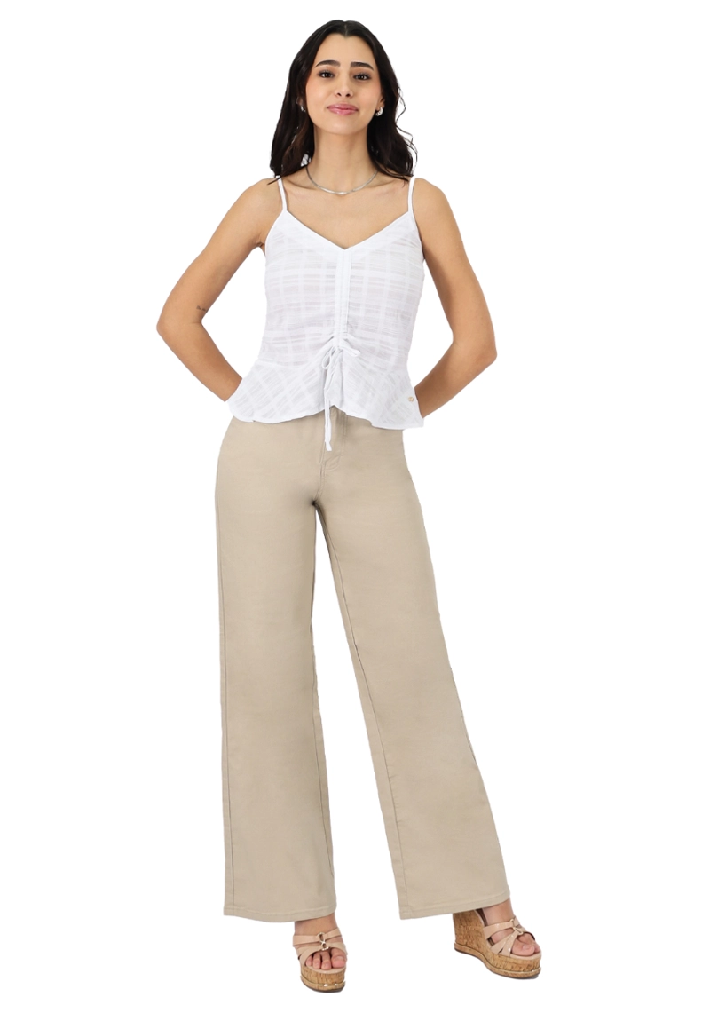 WIDE LEG GABARDINA TIRO ALTO ARENA - 1
