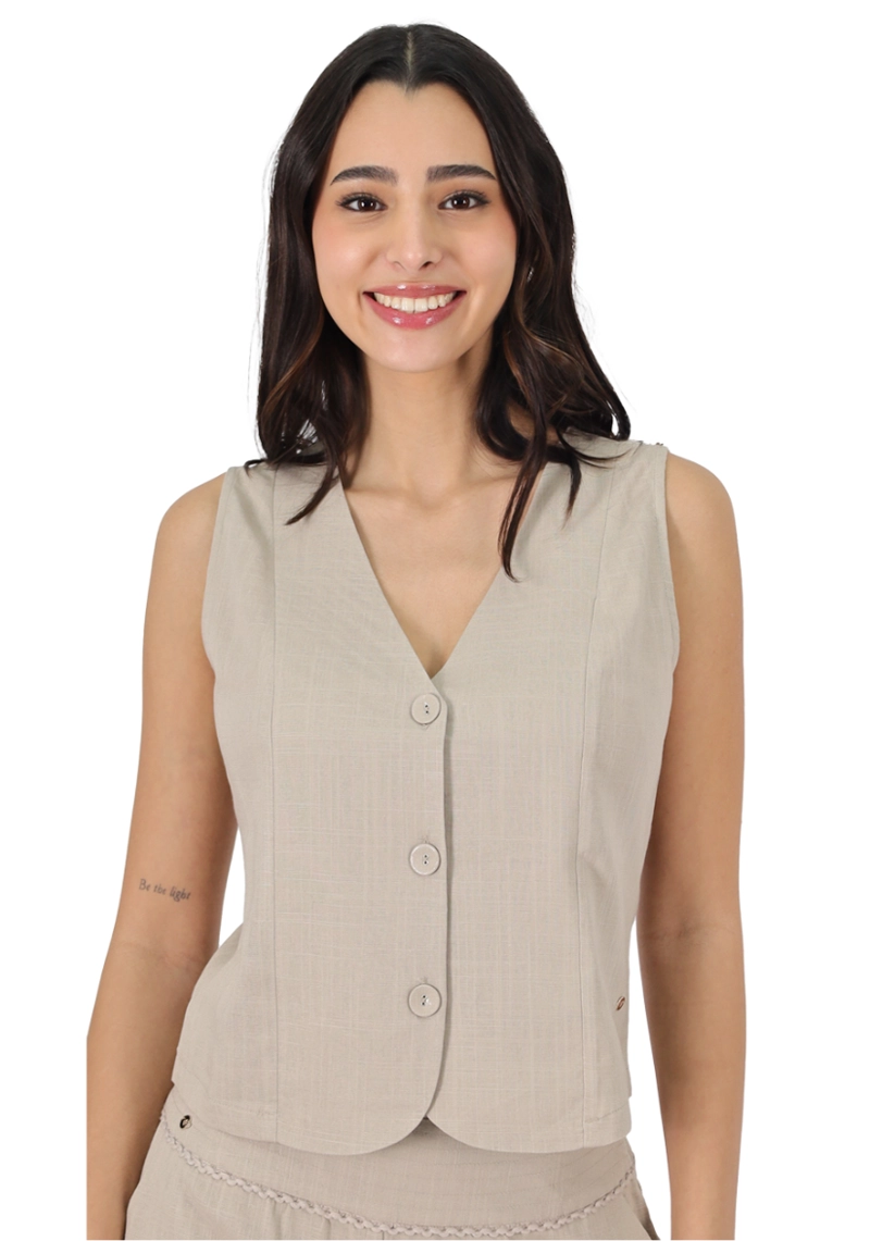 GILET LINO VISCOSA BEIGE TENTATION - 1