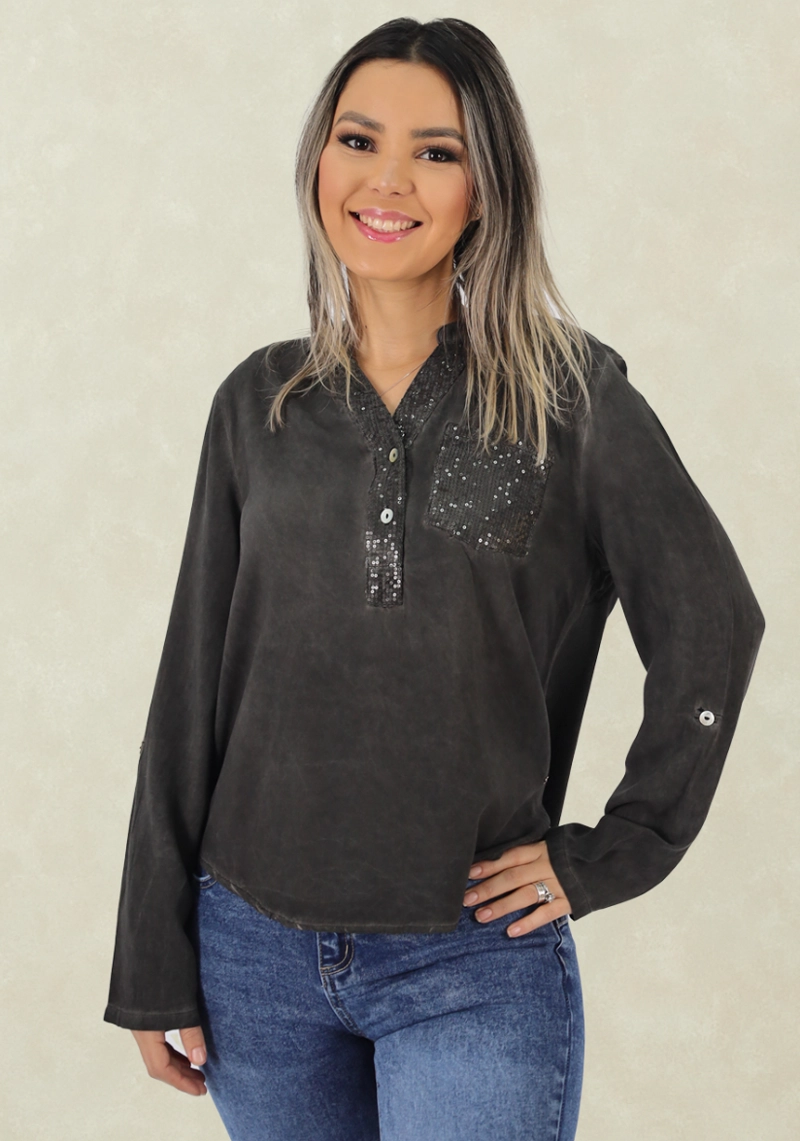 BLUSA BIO WASH APLIC. BLACK TENTATION - 1