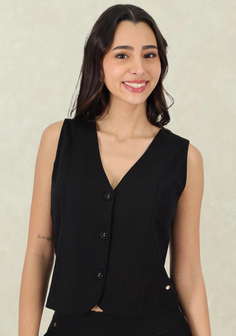 GILET LINO VISCOSA BLACK TENTATION - 1