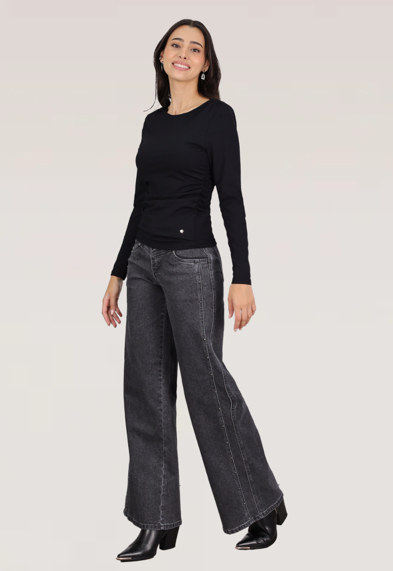 WIDE LEG TACHAS Y CORTE TIRO MEDIO - 1