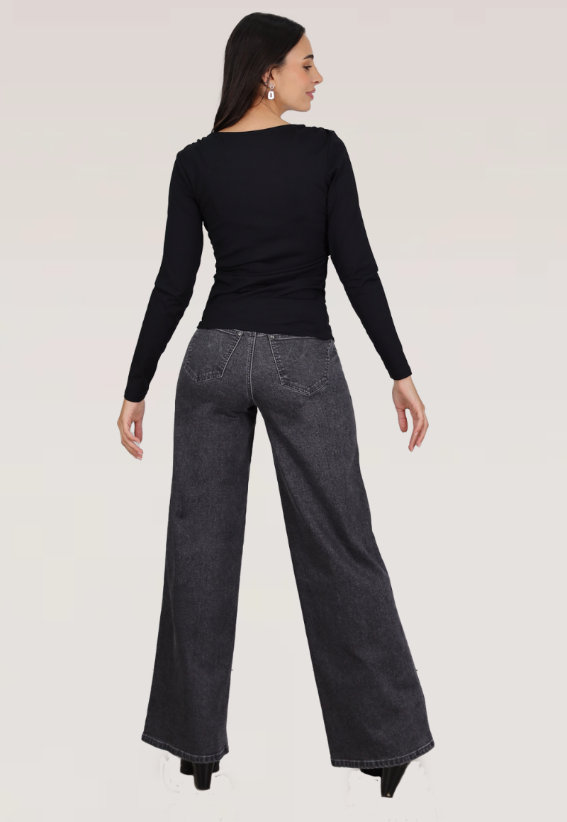 WIDE LEG TACHAS Y CORTE TIRO MEDIO - 2