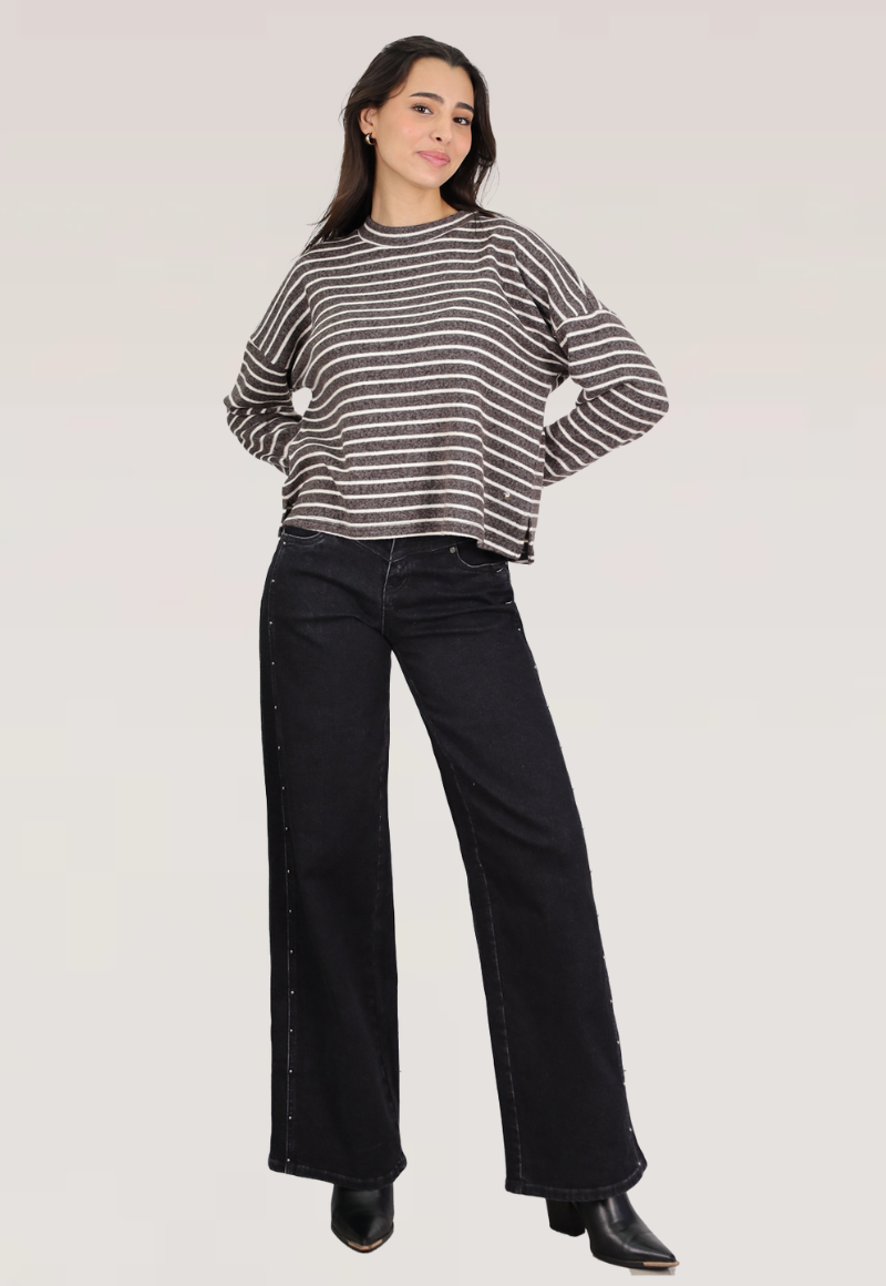 WIDE LEG TACHAS Y CORTE TIRO MEDIO - 1