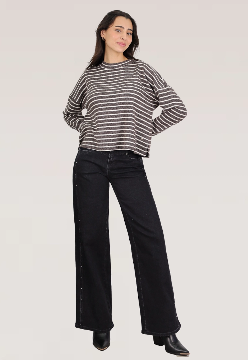 WIDE LEG TACHAS Y CORTE TIRO MEDIO - 1