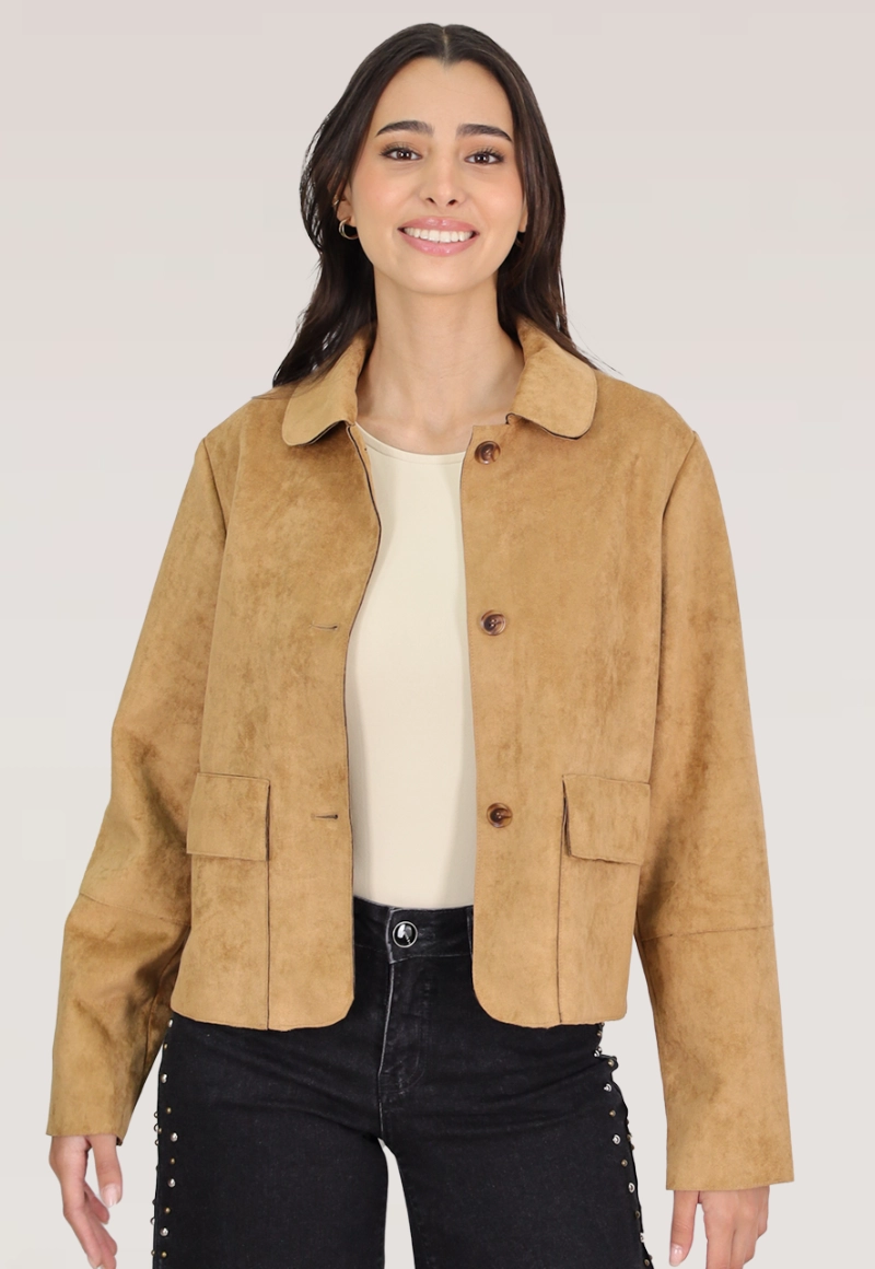 CHAQUETA SUEDE DOBLE CAPA OVERSIZE - 1