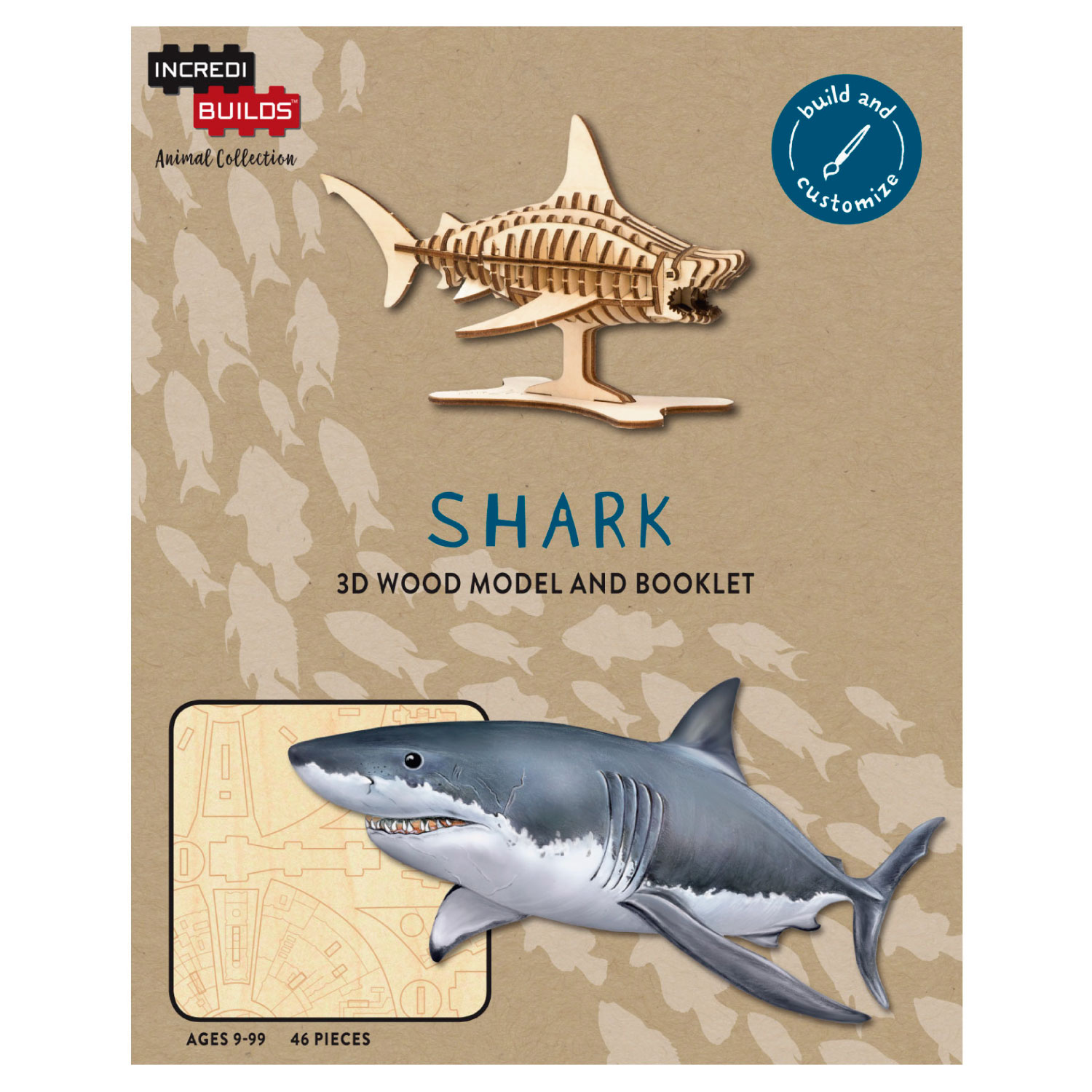 ANIMAL COLLECTION SHARK LIBRO Y MODELO PARA ARMAR 3D-MADERA - INSIGHT - 1