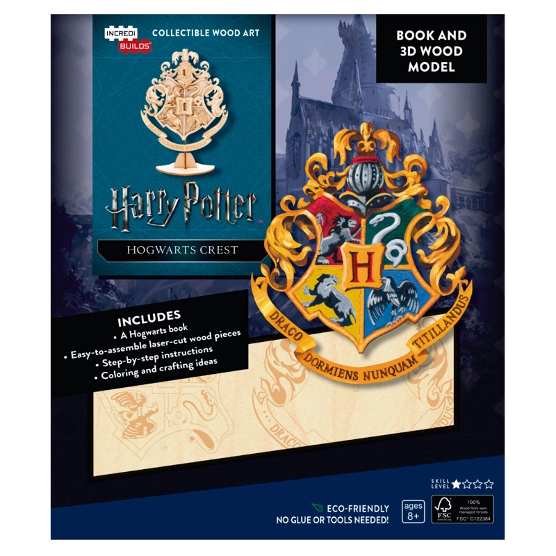 HARRY POTTER HOGWARTS CREST LIBRO Y MODELO ARMABLE EN MADERA - 1