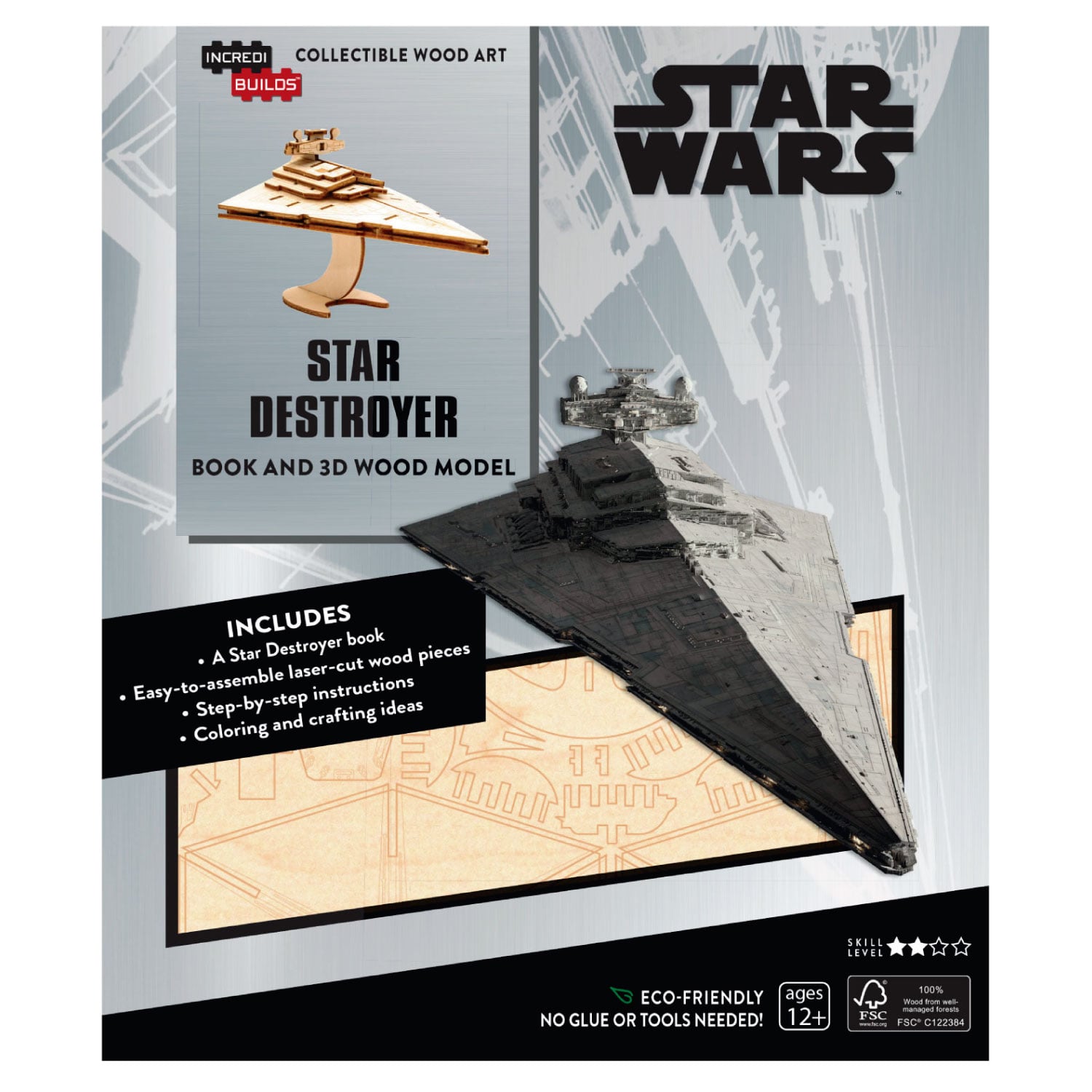 STAR WARS STAR DESTROYER LIBRO Y MODELO ARMABLE EN MADERA - INSIGHT - 1
