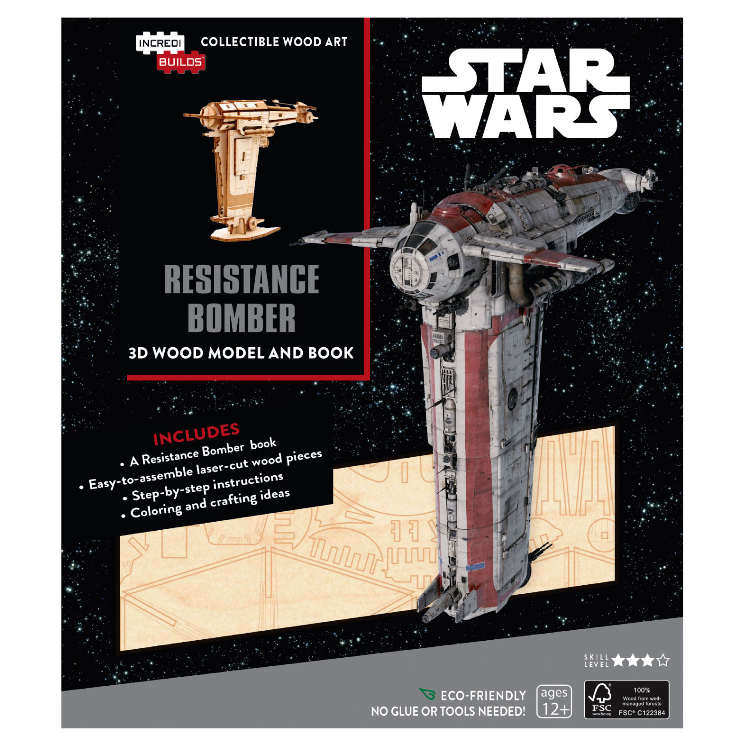 STAR WARS RESISTANCE BOMBER LIBRO Y MODELO ARMABLE EN MADERA - INSIGHT - 1