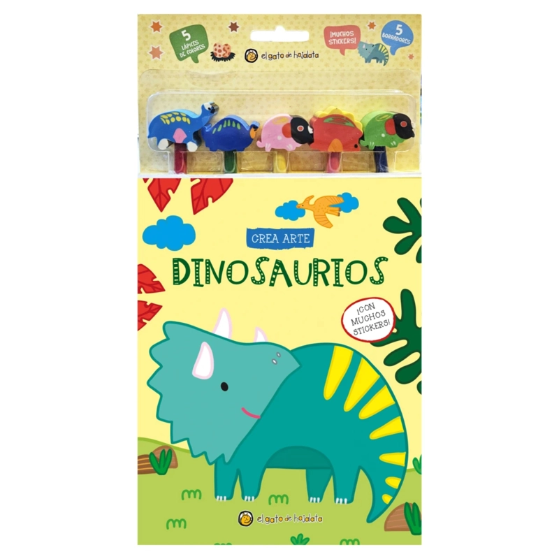 LIBRO DINOSAURIOS CREA ARTE LÁPICES BORRADORES EL GATO DE HOJALATA - 1