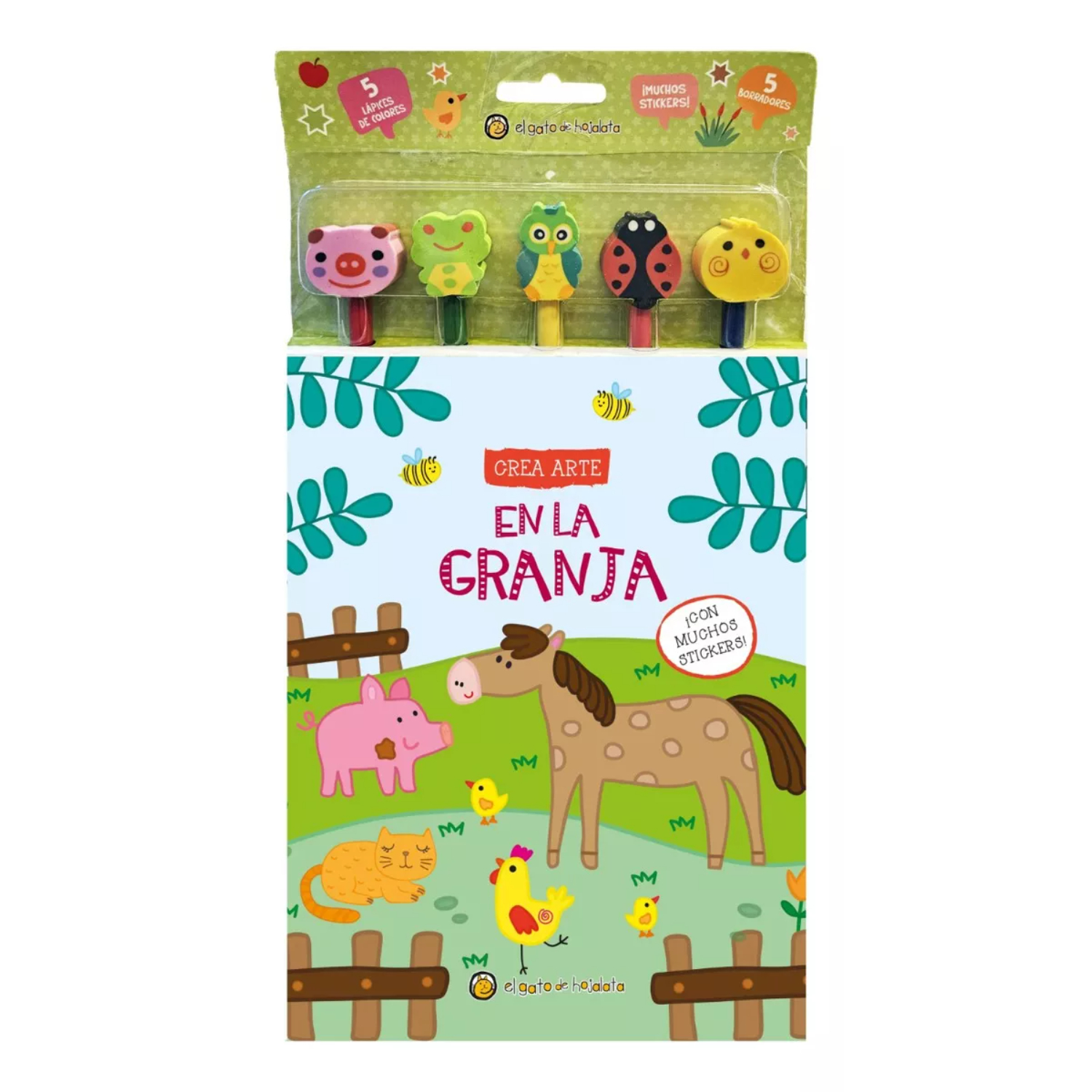 LIBRO EN LA GRANJA CREA ARTE LÁPICES BORRADORES EL GATO DE HOJALATA - 1
