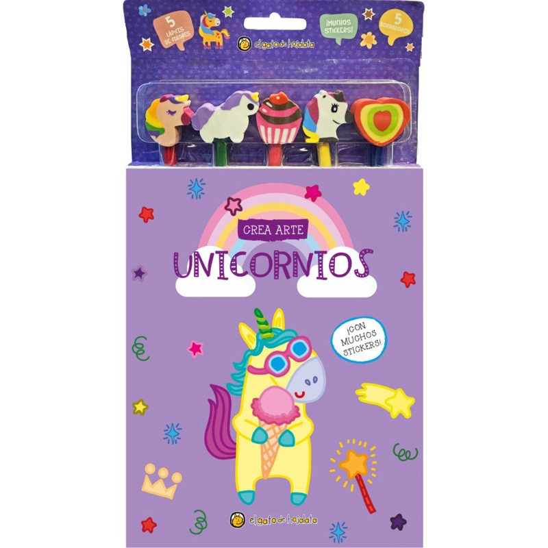 LIBRO UNICORNIOS CREA ARTE LÁPICES BORRADORES EL GATO DE HOJALATA - 1