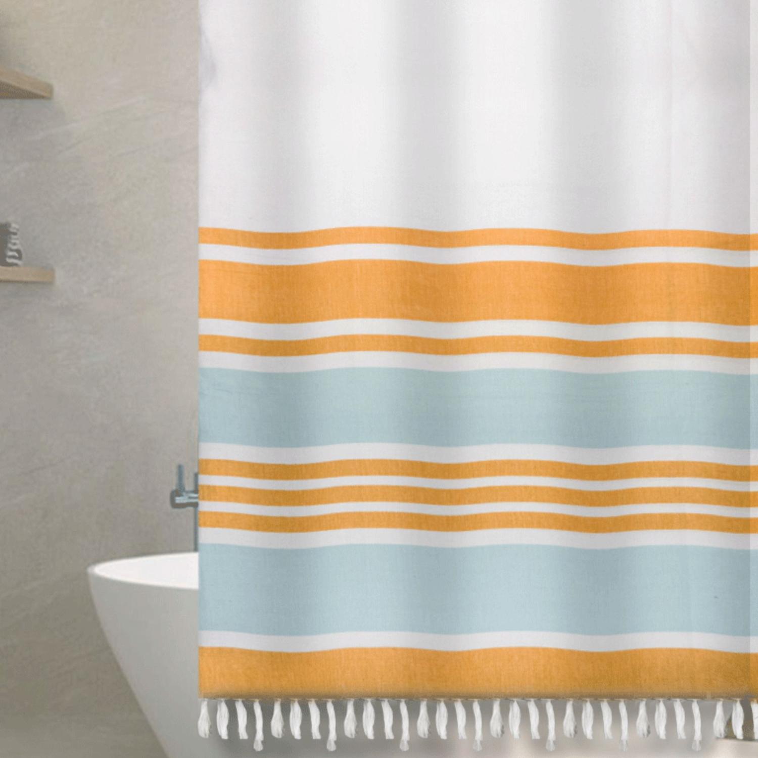 CORTINA BAÑO DECO EXPRESS MARINERA ALGODÓN TURQUESA PREMIUM 180X180 - 2