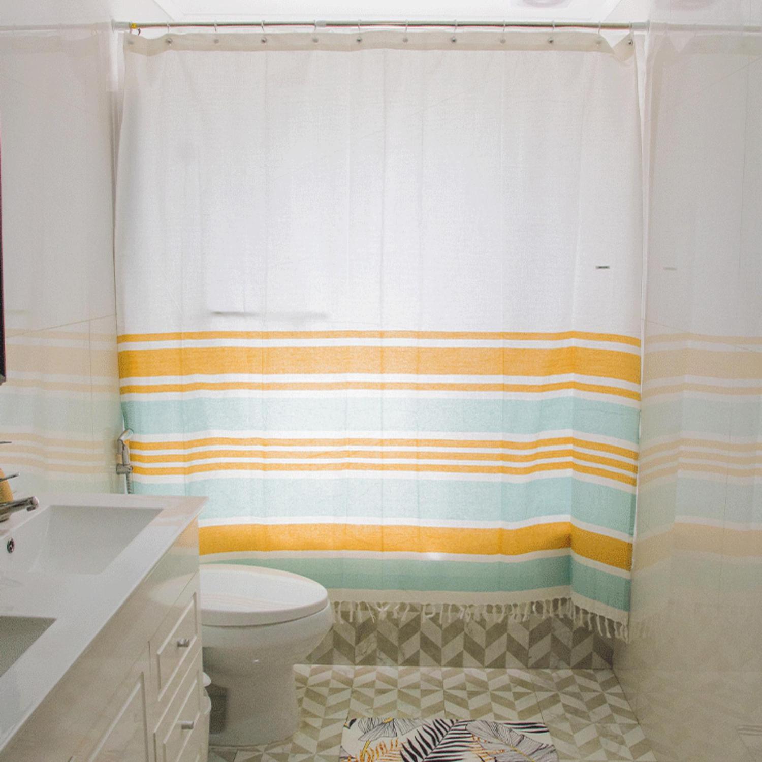 CORTINA BAÑO DECO EXPRESS MARINERA ALGODÓN TURQUESA PREMIUM 180X180 - 3