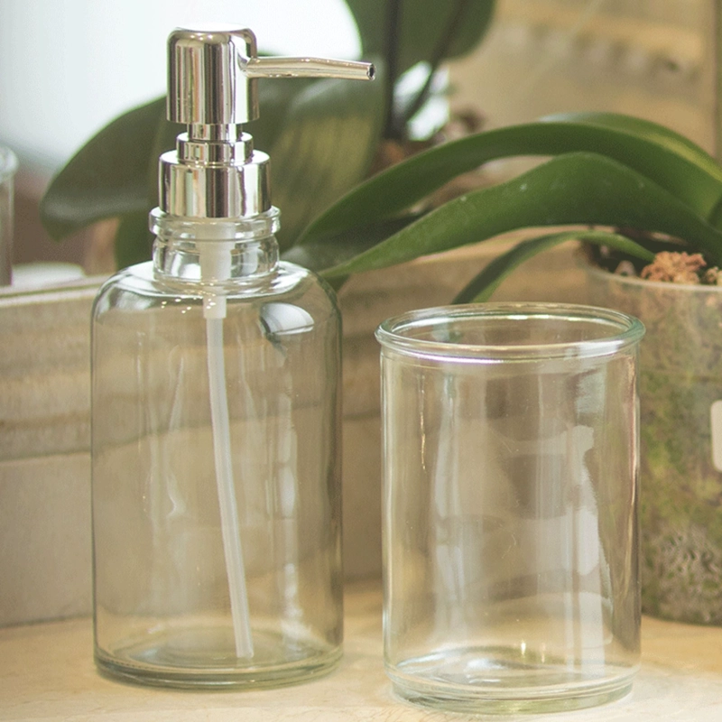 SET 2 ACCESORIOS DE BAÑO DISPENSADOR DE JABON Y VASO VIDRIO CLEAR - 1