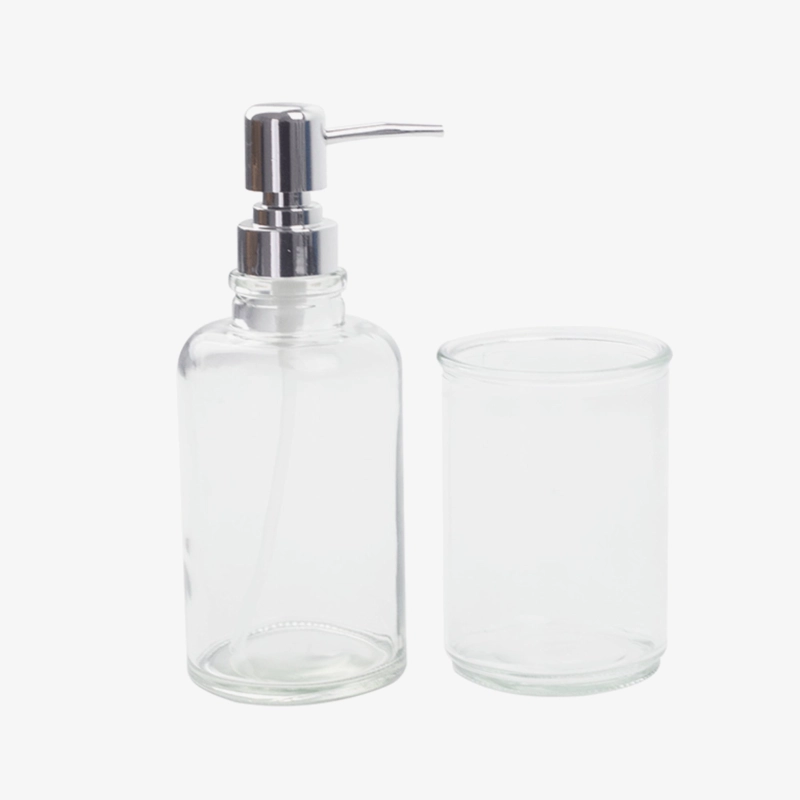 SET 2 ACCESORIOS DE BAÑO DISPENSADOR DE JABON Y VASO VIDRIO CLEAR - 2