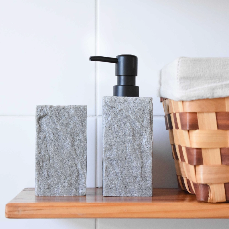 SET 2 ACCESORIOS DE BAÑO DISPENSADOR DE JABON Y VASO ROCK - 2