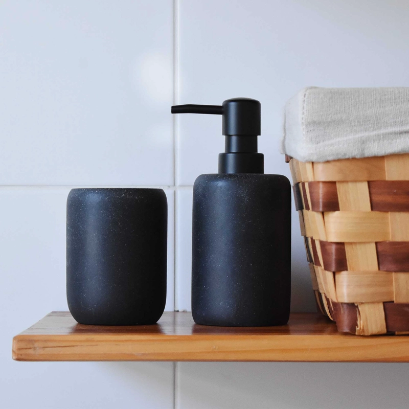 SET 2 ACCESORIOS DE BAÑO DISPENSADOR DE JABON Y VASO NOIR - 2