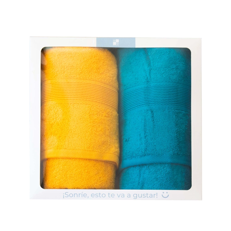 SET 2 TOALLAS DE BAÑO550GR 70X140 CM TURQUESA Y AMARILLO - 1